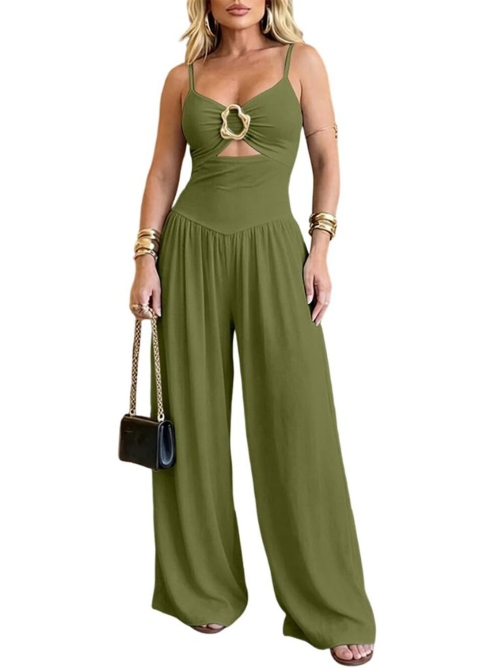 Women's Hollow V-Neck Backless Wide Leg Jumpsuit